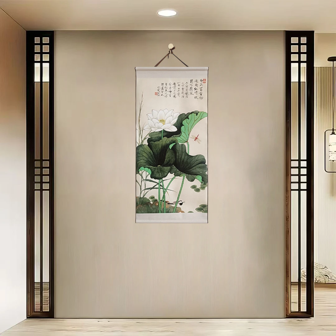 {40-717荷塘蜻蜓}净尺寸40x85cm现代简约挂轴装饰画办公室家居装