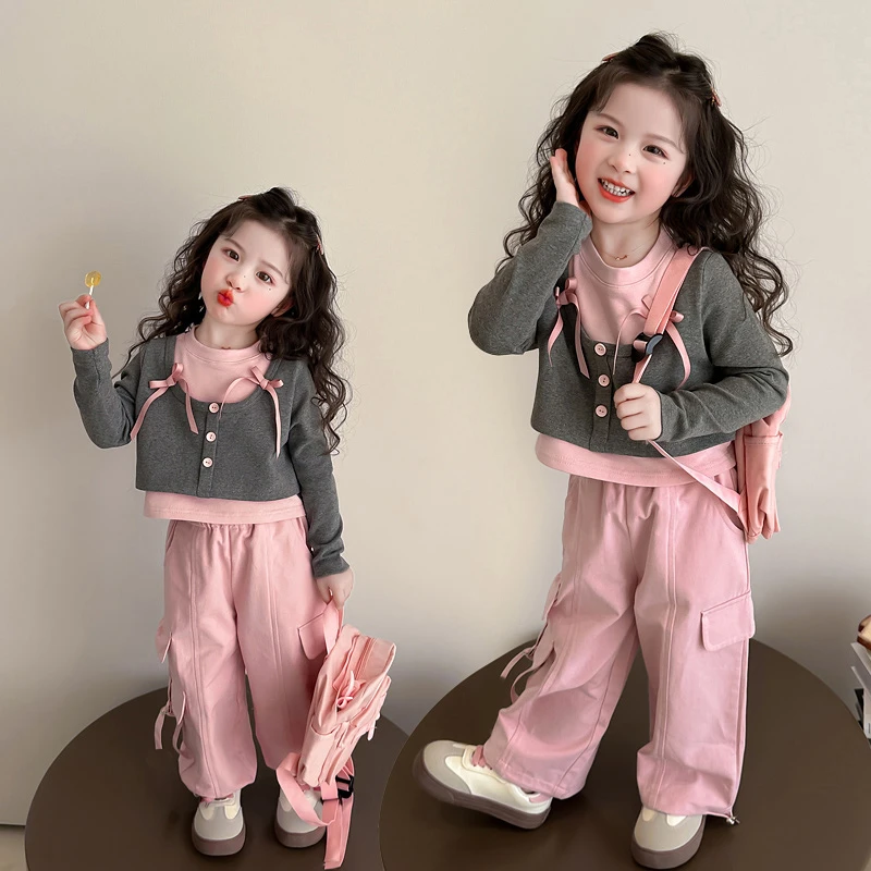 女童休闲套装2025新款儿童春秋装韩版洋气女宝宝春季工装裤两件套