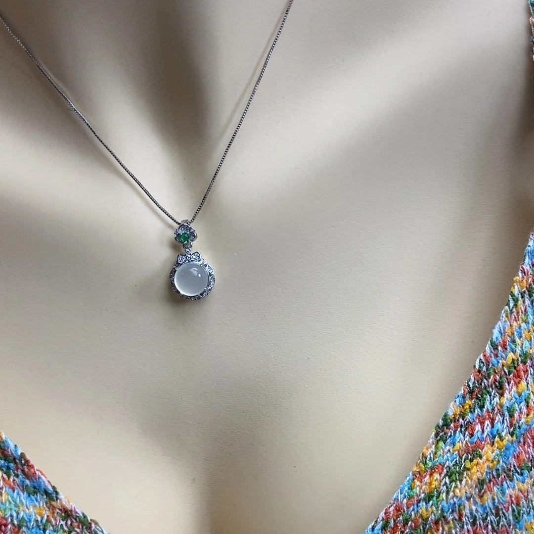 岫玉银S925镶嵌吊坠吊坠