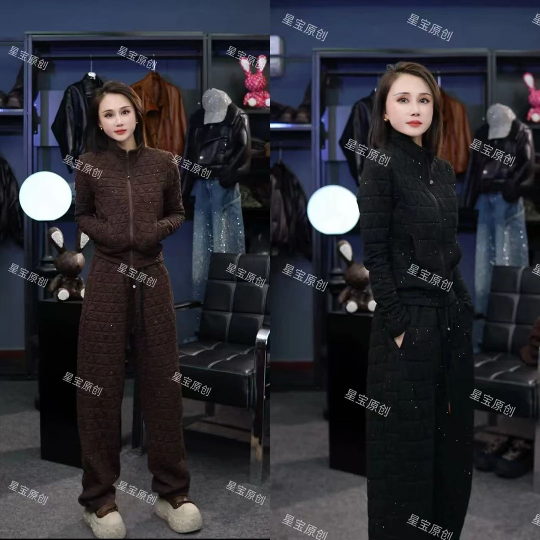 星宝定制高级感压花夹棉休闲加厚直筒裤阔腿裤松紧腰潮1388