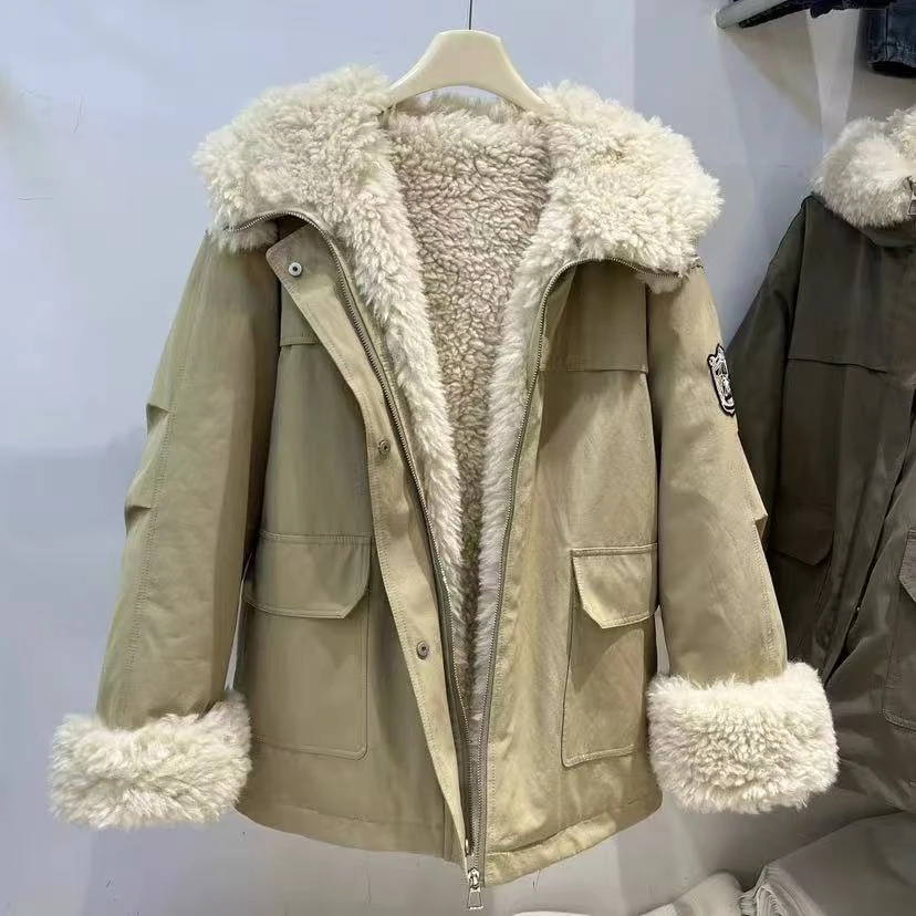 欧货连帽拼接女欧洲站冬装2024新款女装派克服外套潮