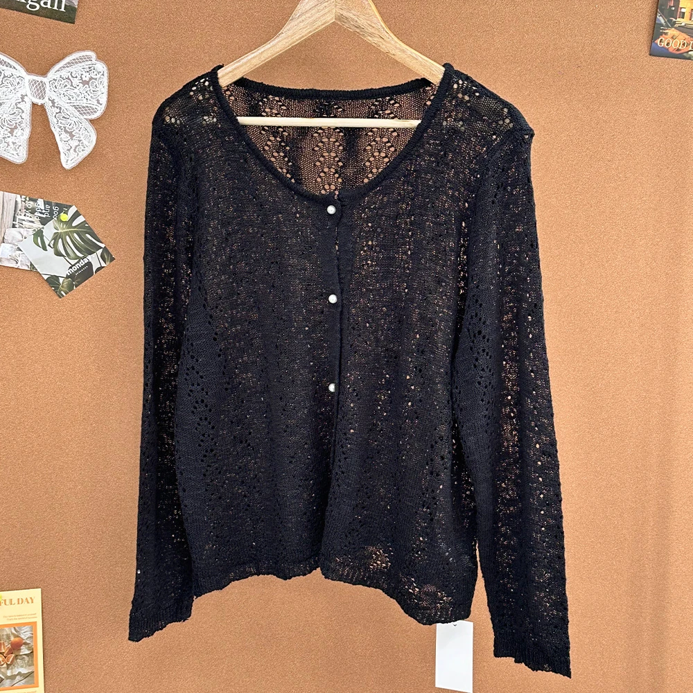 【C】夏季新款针织镂空开衫大码女装长袖圆领 5910