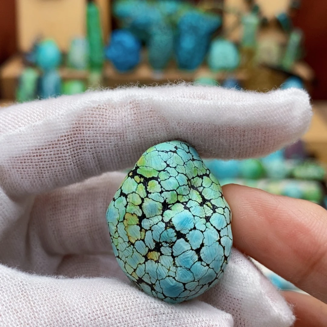 定制绿松石三彩网花吊坠