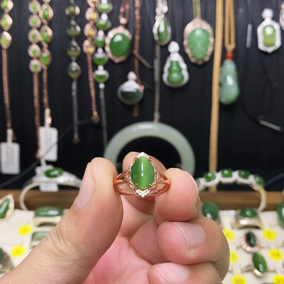 和田玉（碧玉）银S925镶嵌戒指