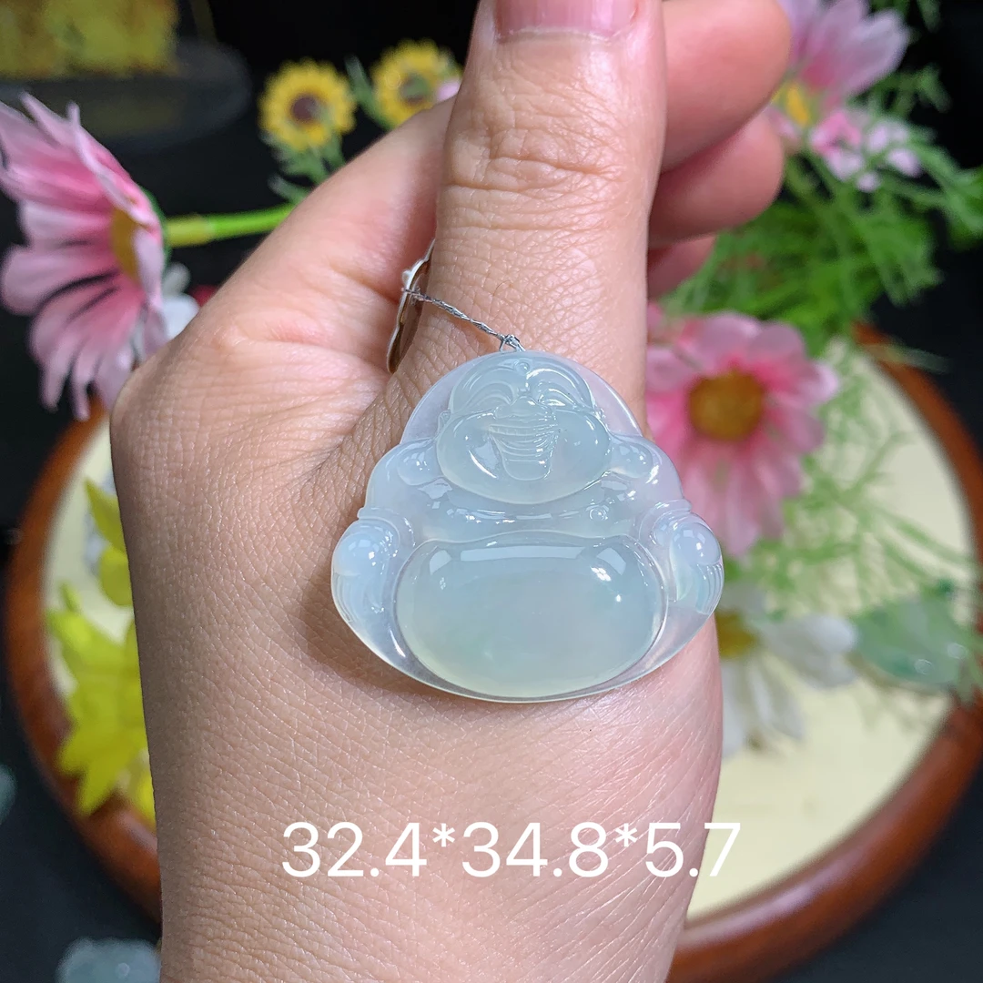 缅甸翡翠A货冰种晴水绿佛公风挂件水润百搭精冰气质气质妈妈精致