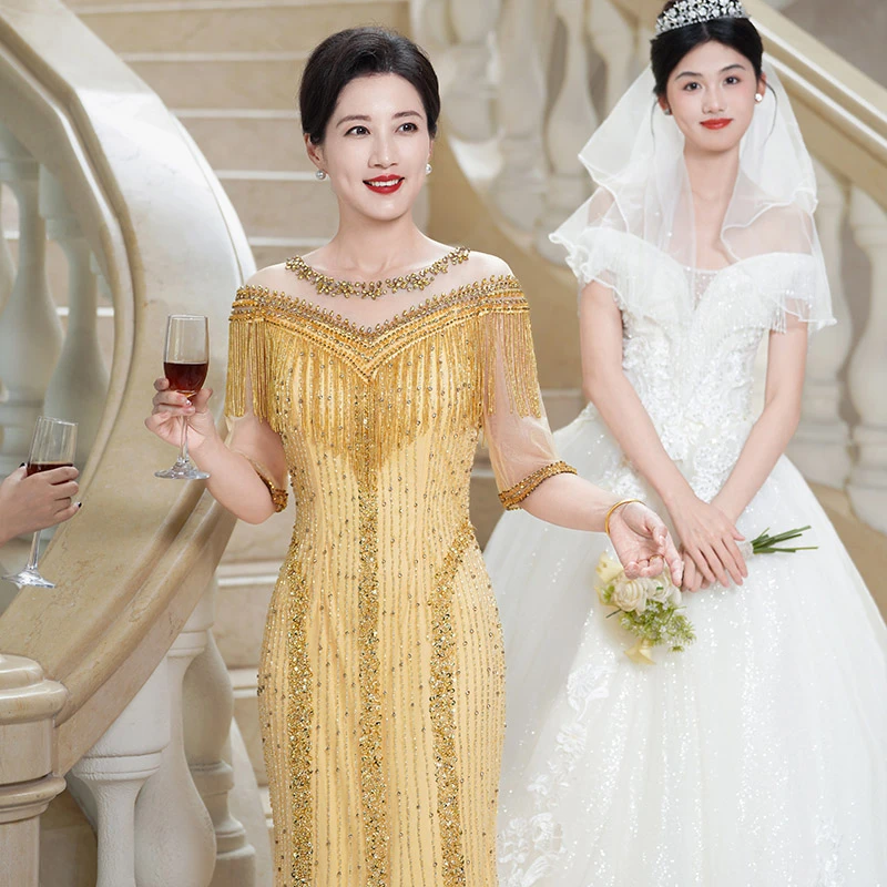 5980高贵喜婆婆婚宴礼服高端轻奢设计感重工主持演出走秀晚礼服裙