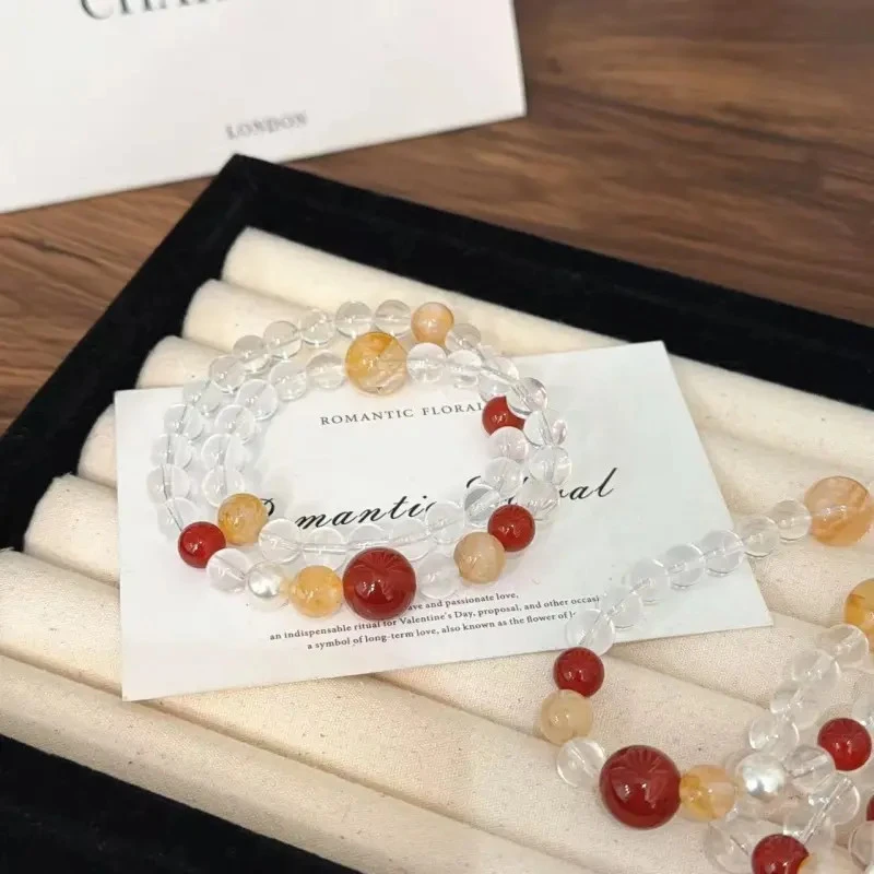 X1827[ 棠枝诗意]奶白晶黄塔晶红玛瑙双圈手链高端轻奢多样性发一