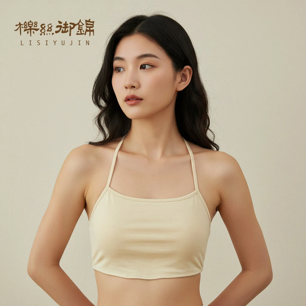 柞蚕丝女士露背抹胸自带胸垫后背交叉挂脖式无束缚感文胸50537H