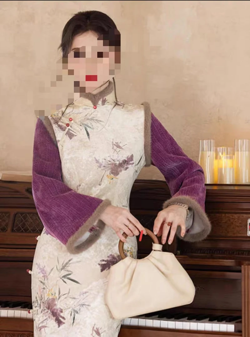 码加加52041胖MM2025年新款复古年轻款加厚改良旗袍连衣裙