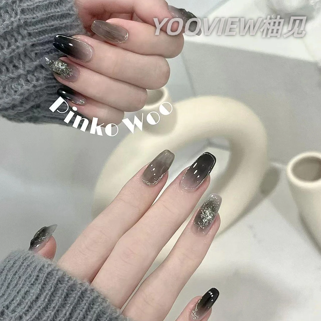 高级感穿戴甲实拍穿戴甲手工美甲成品假指甲贴片春夏新款黑色法