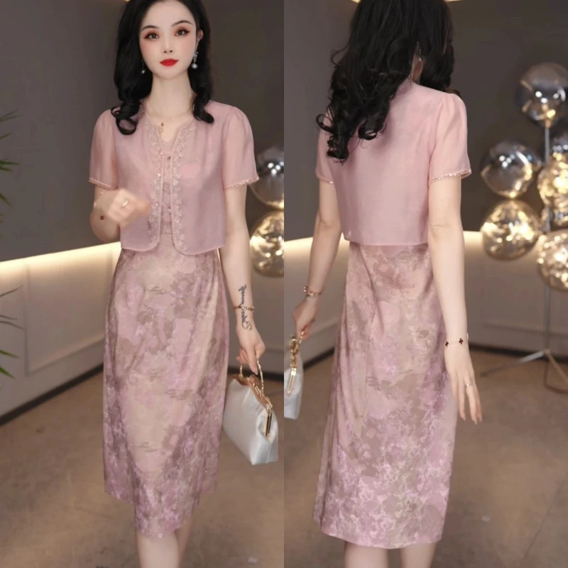 外衣+背心裙2025夏季新款温柔清新女神范气质两件套连衣裙M-4XL