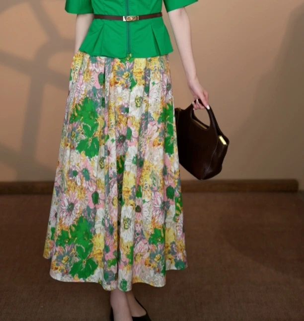 小井定制私服【拂晓花园】新款粉绿色花裙J25W186