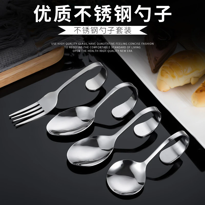 不锈钢创意扭曲弯柄异形尖勺椭圆勺圆勺叉自助西餐海鲜寿司适用成