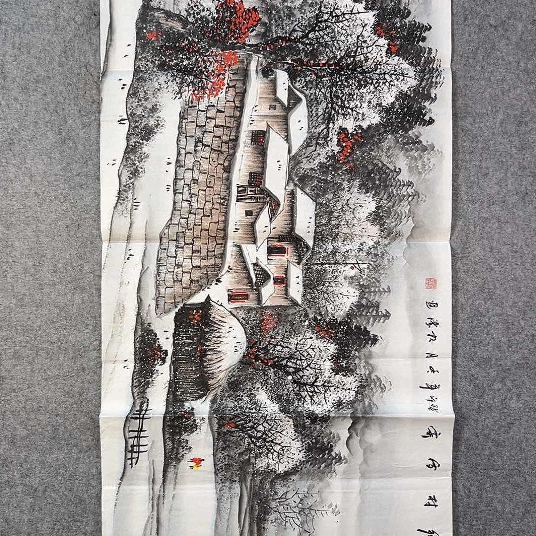 国画504 花鸟在树丛的顶端鸣叫叫声响