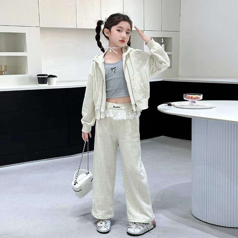 女大童春秋休闲运动套装2025新款韩版时髦洋气女孩春装卫衣两件套