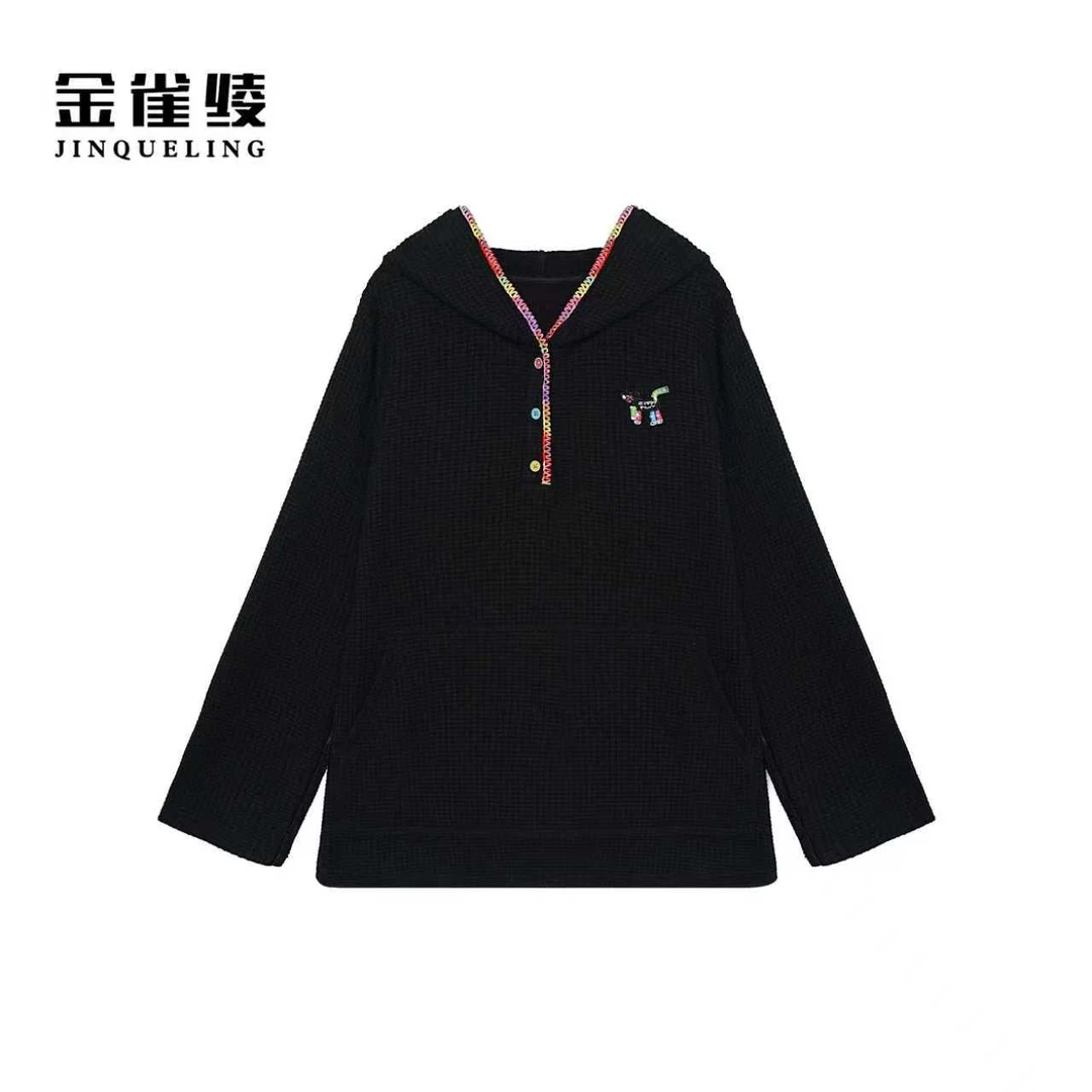 金雀绫【七彩小狗】设计款刺绣连帽休闲加宽加大卫衣SZA1SY834