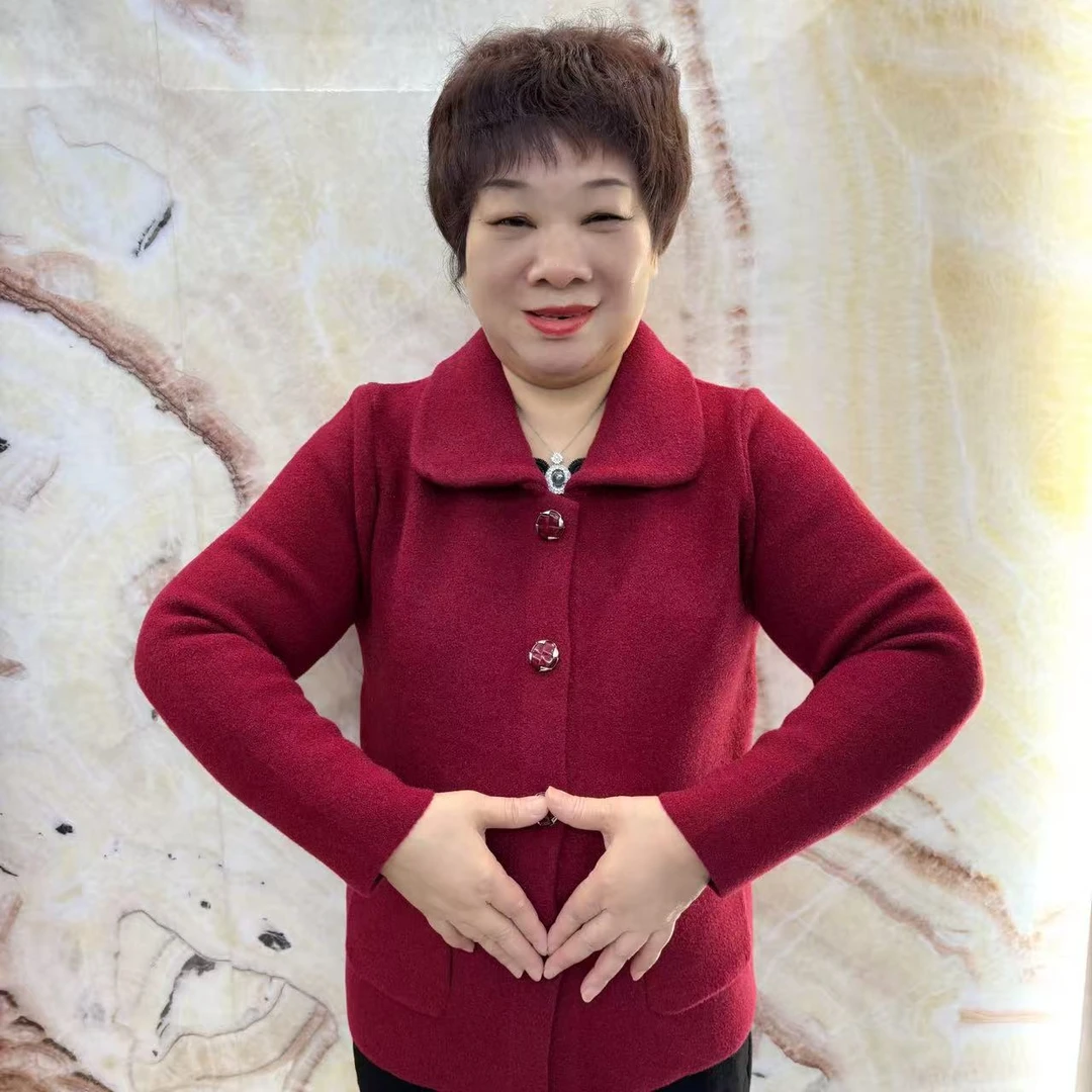 2025新款中年妈妈装时尚高档纯色双面绒纽扣外套