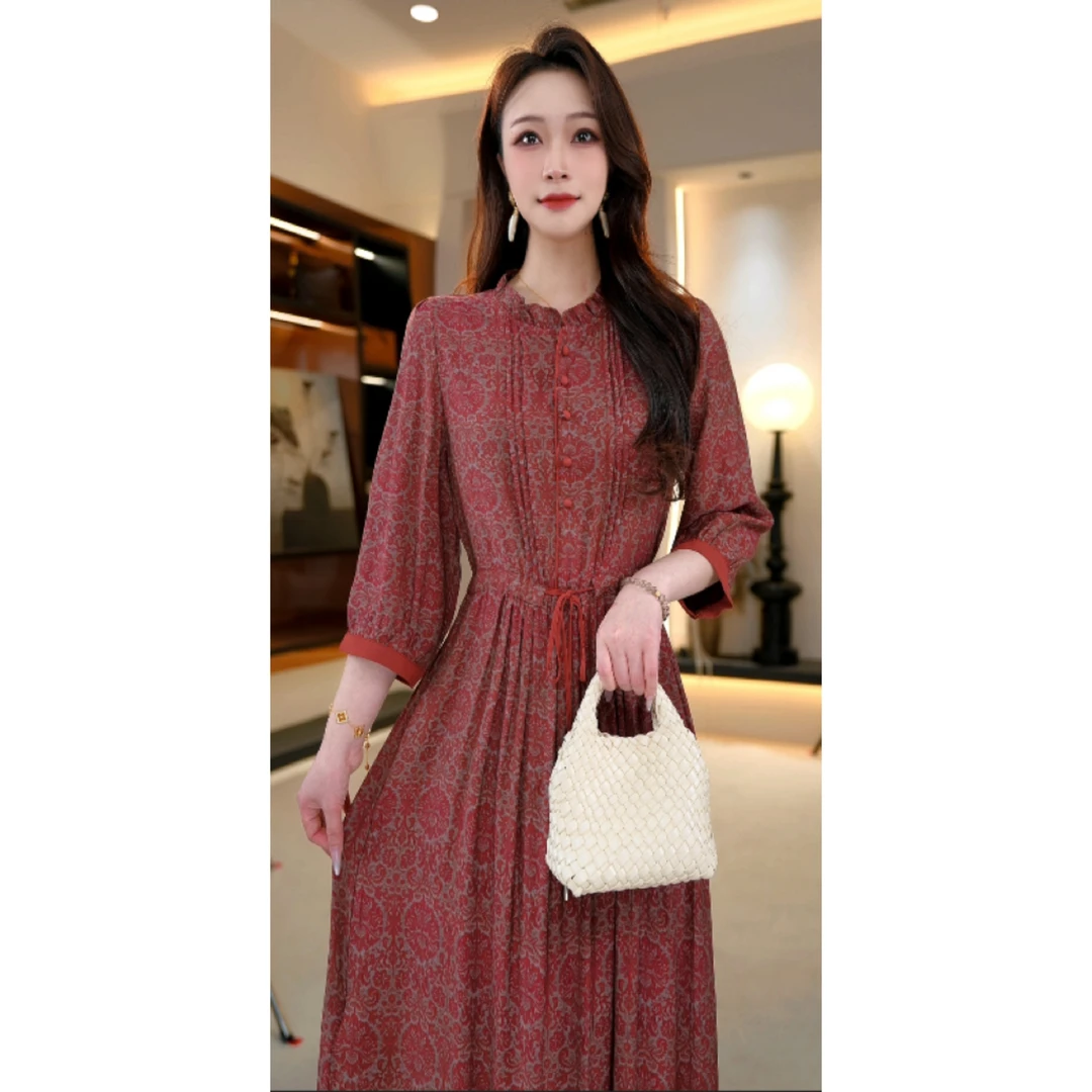 X5128连衣裙高贵显瘦新款夏季中年妈妈装法式中长款-娜娜