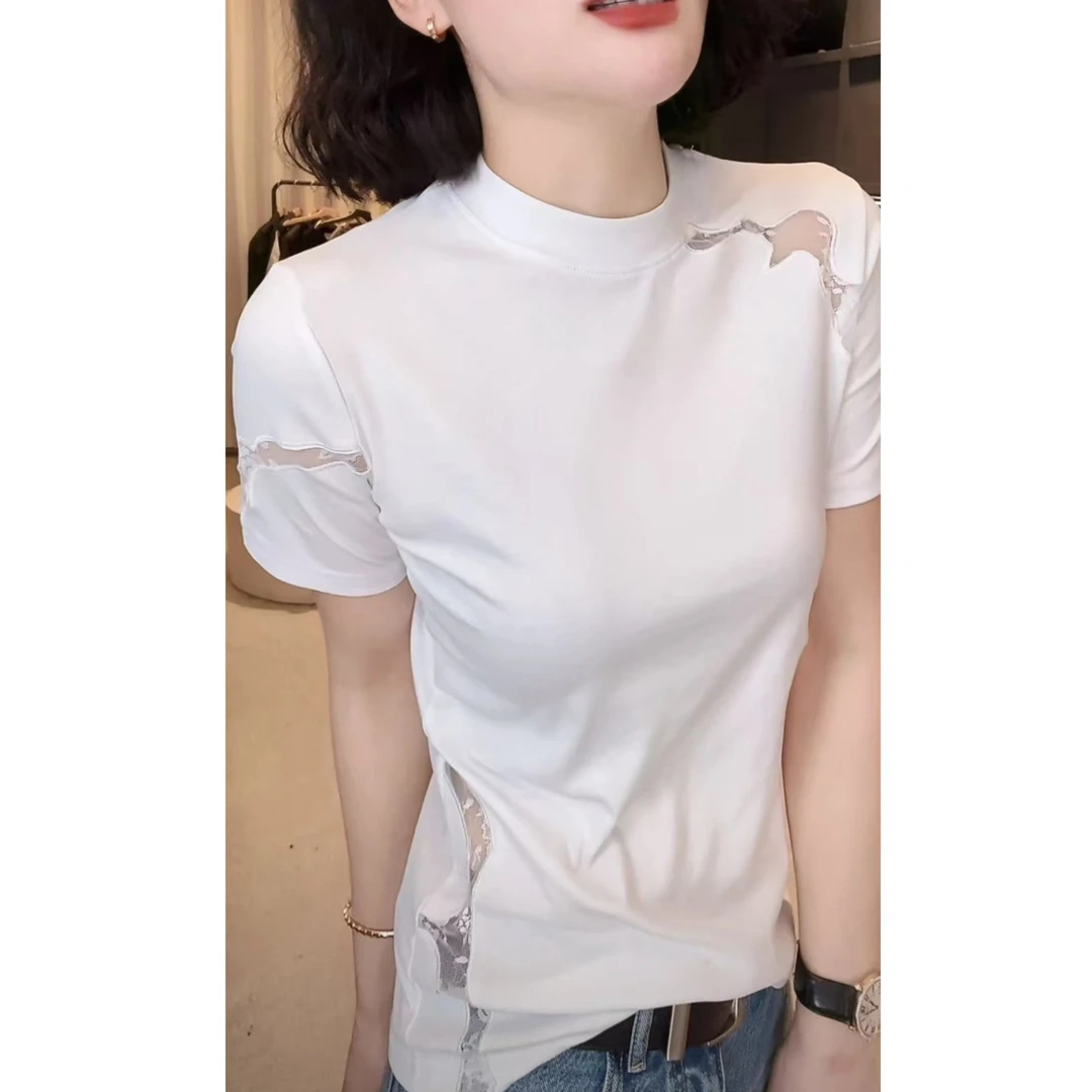 《姚家优麦汇》Y5316春款圆领设计感时尚百搭短袖显瘦上衣款女