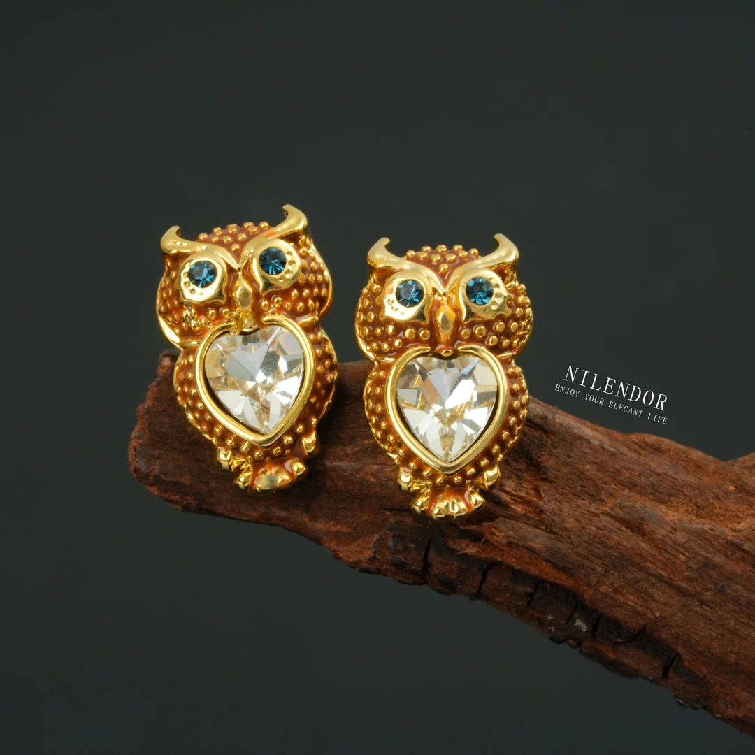 铜合金合成锆石耳饰 ES-632精致小巧猫头鹰耳钉