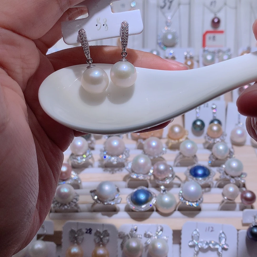 淡水珍珠银S925镶嵌耳饰CC11.7mm