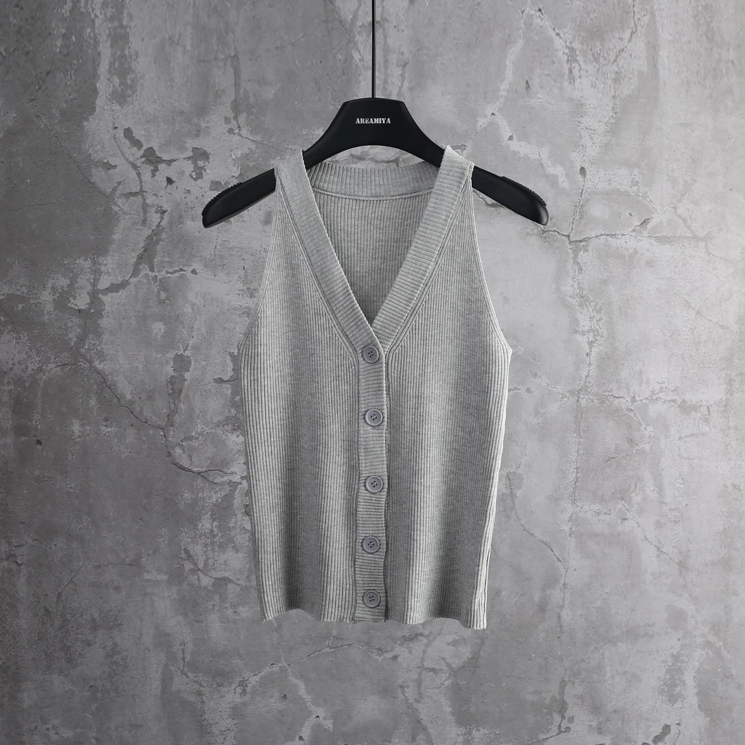 【小静】气质女神复古经典纽扣无袖针织上衣AMY1139