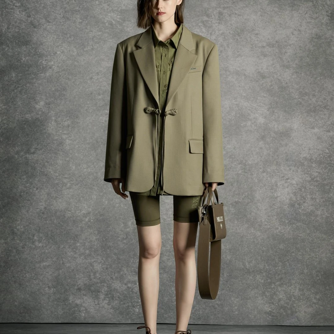 松树皮色盘扣西装外套 MEJ3B0756409