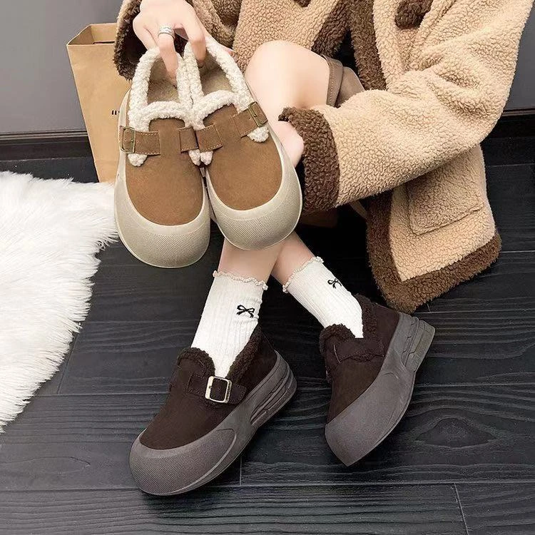 厚底勃肯鞋女2024加棉加厚秋冬季女款鞋子百搭雪地棉鞋D111