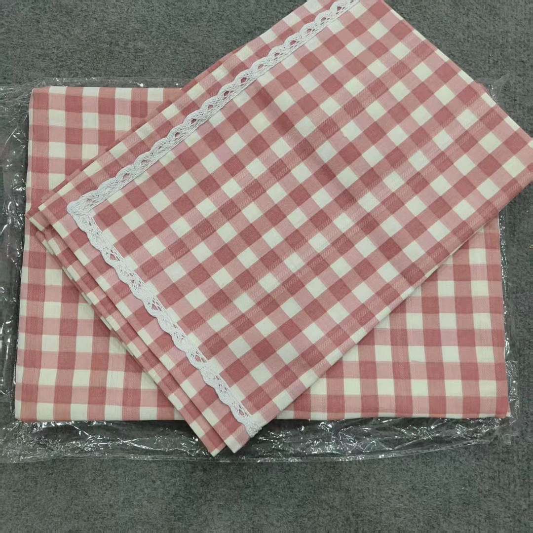 绛红色格子  原棉老粗布三件套  尺寸：床单220*240+2枕套50*70