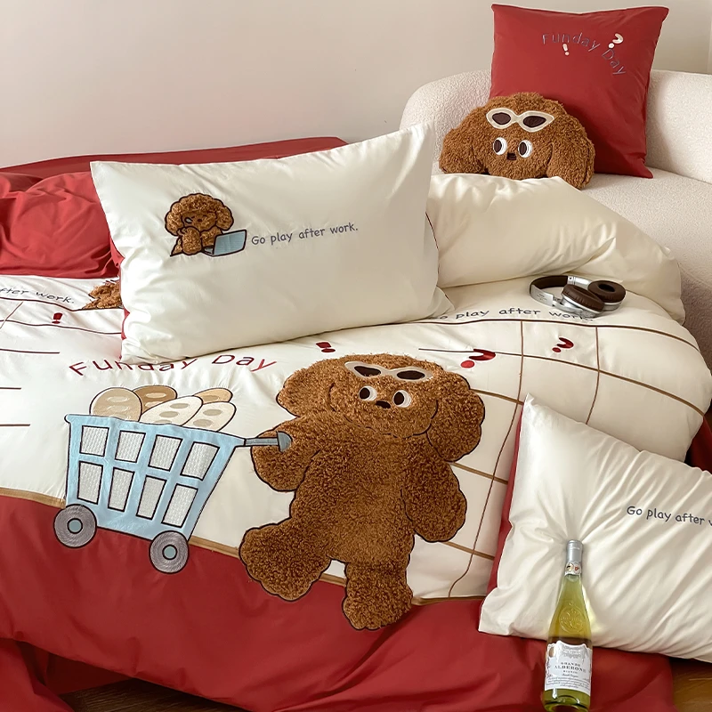 可爱卡通小狗全棉水洗棉床上四件套纯棉宿舍被套床单学生三件套34