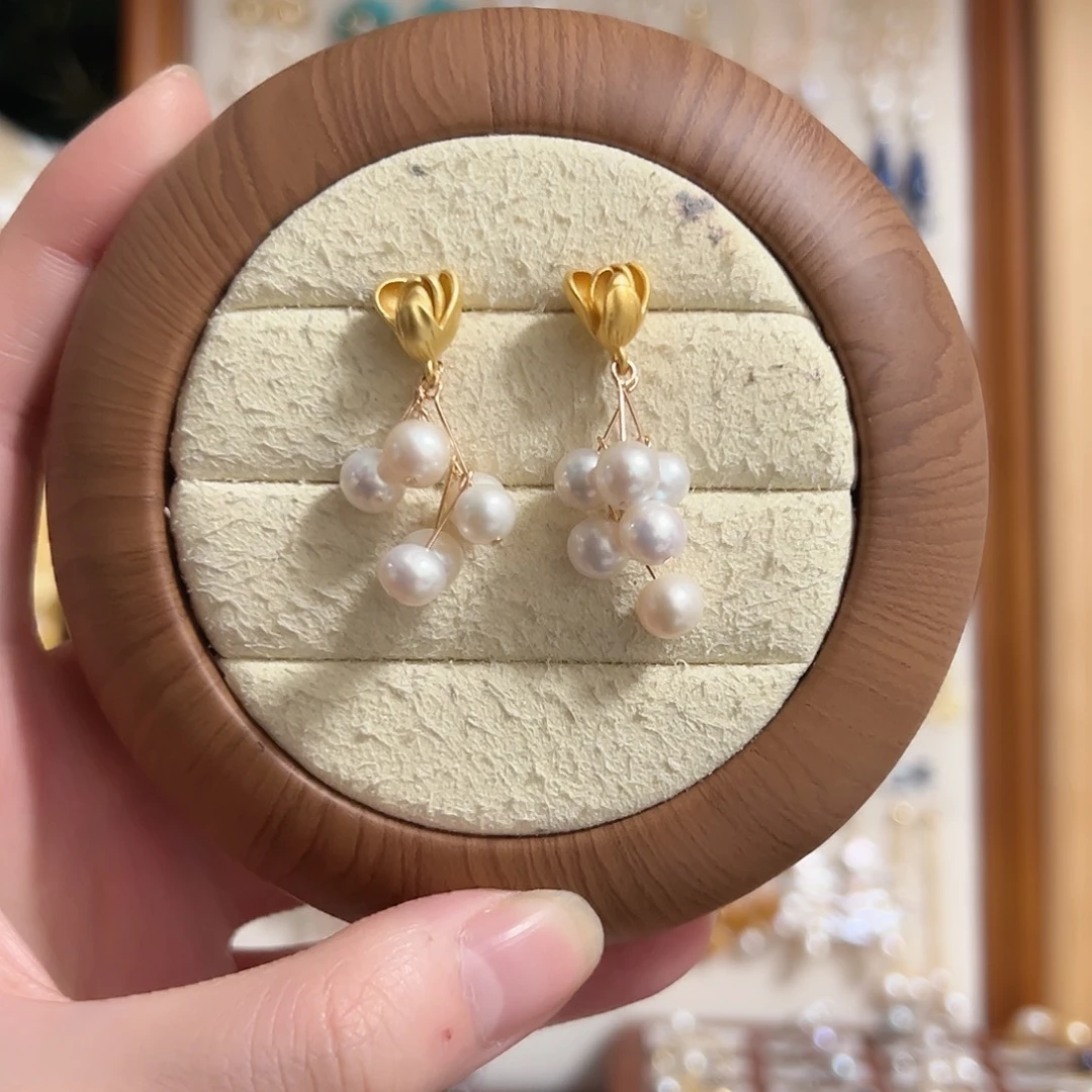 耳钉银S925镶嵌淡水珍珠