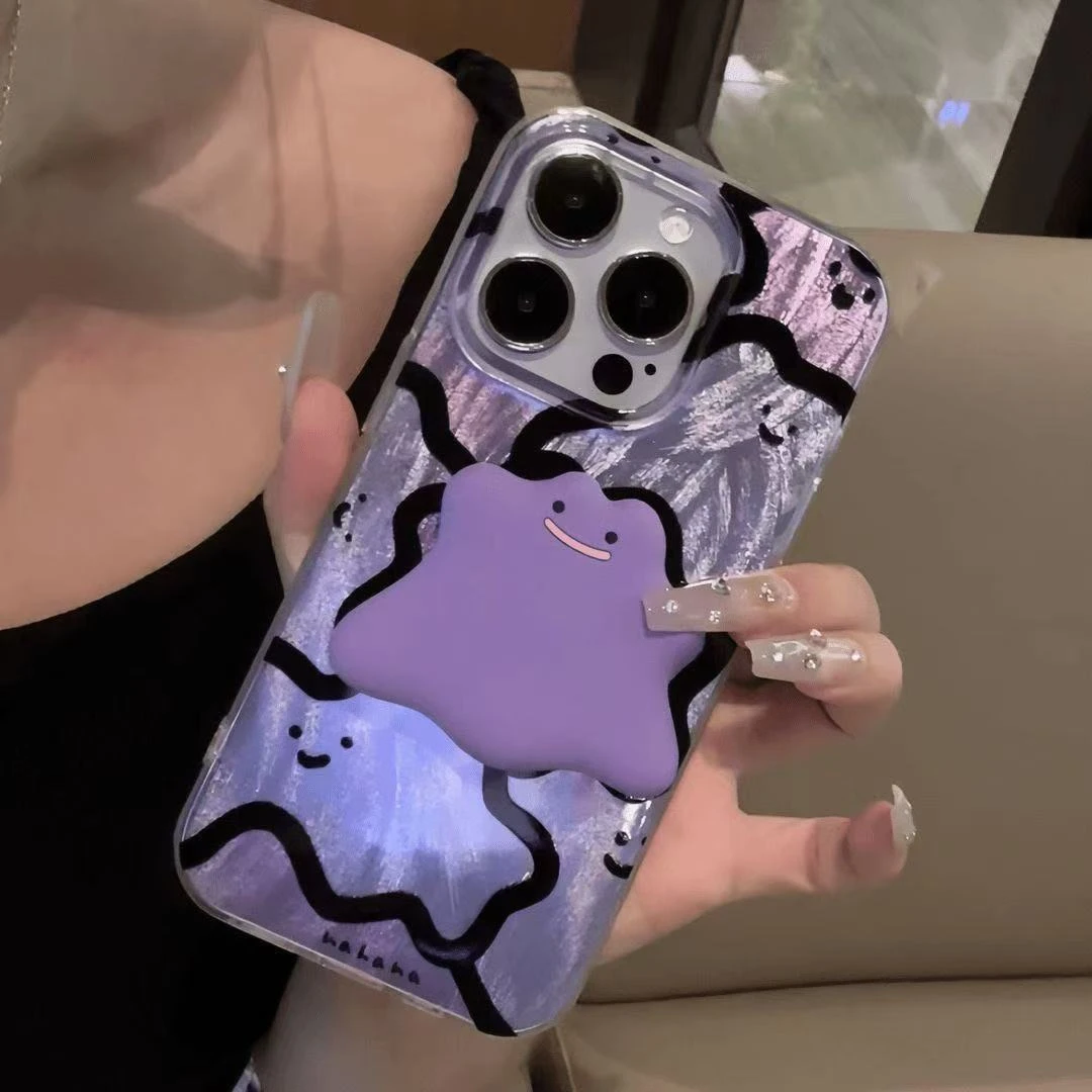 紫色幽灵小怪兽羽纱手机壳适用苹果华为OPPO小米VIVO