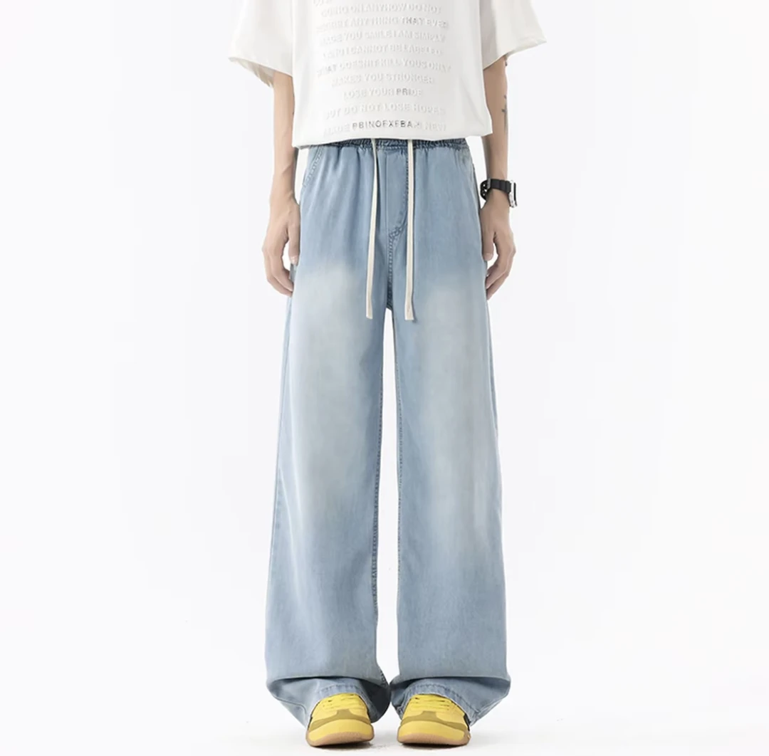夏季薄款牛仔裤男女款休闲百搭宽松浅色复古垂感直筒裤男