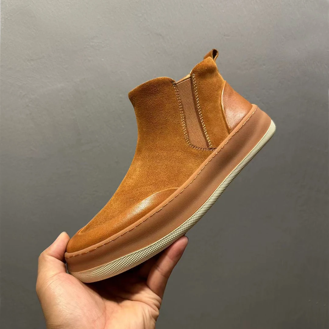 头层牛皮切尔西靴时尚高帮鞋耐磨英伦百塔高级感磨砂户外休闲皮靴