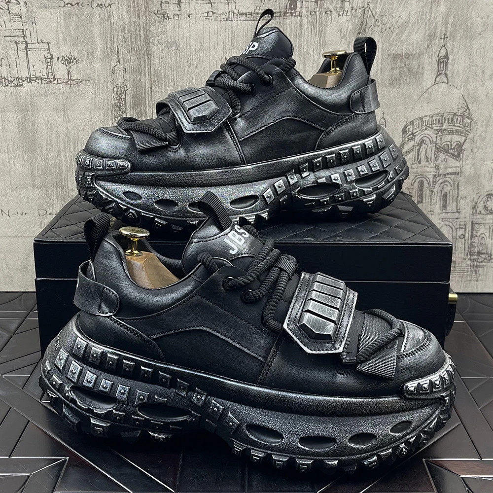 欧洲站男鞋2025春季新款轻奢潮牌轮胎底老爹鞋男厚底内增高休闲鞋