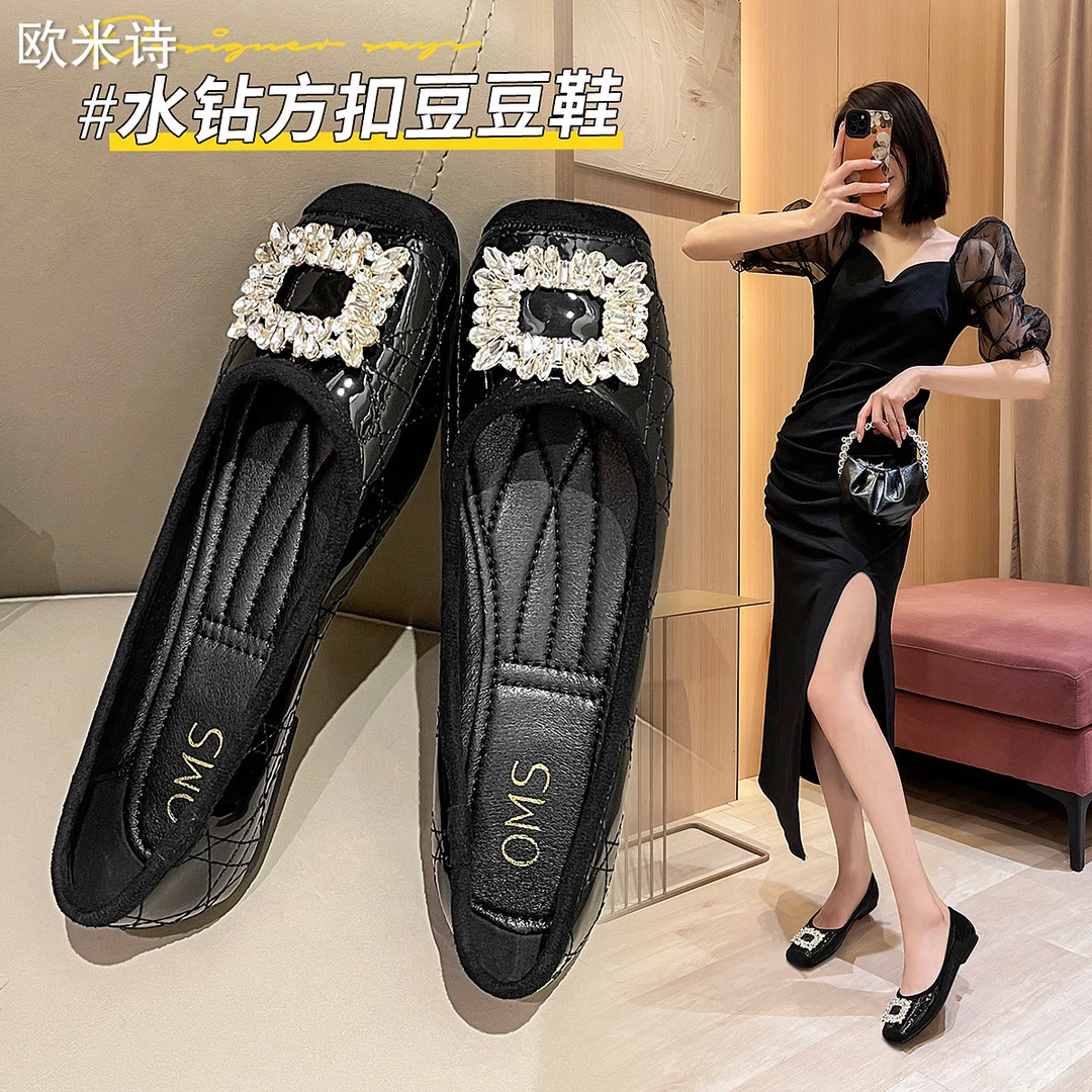 软底鞋子女款爆款2025秋季新款百搭洋气平底鞋方头亮面简约小单鞋