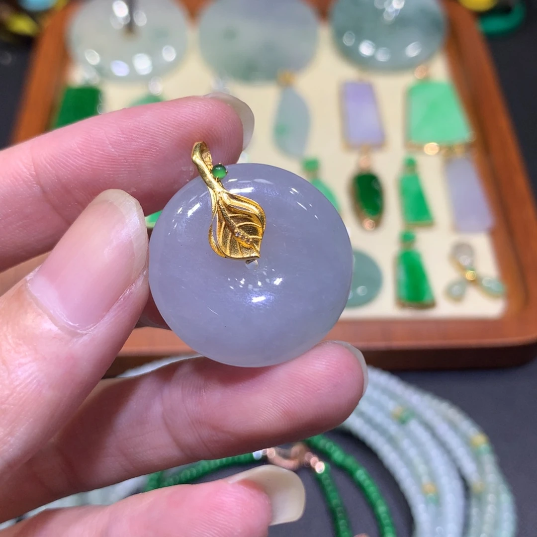 翡翠18K金镶嵌吊坠(不含链)