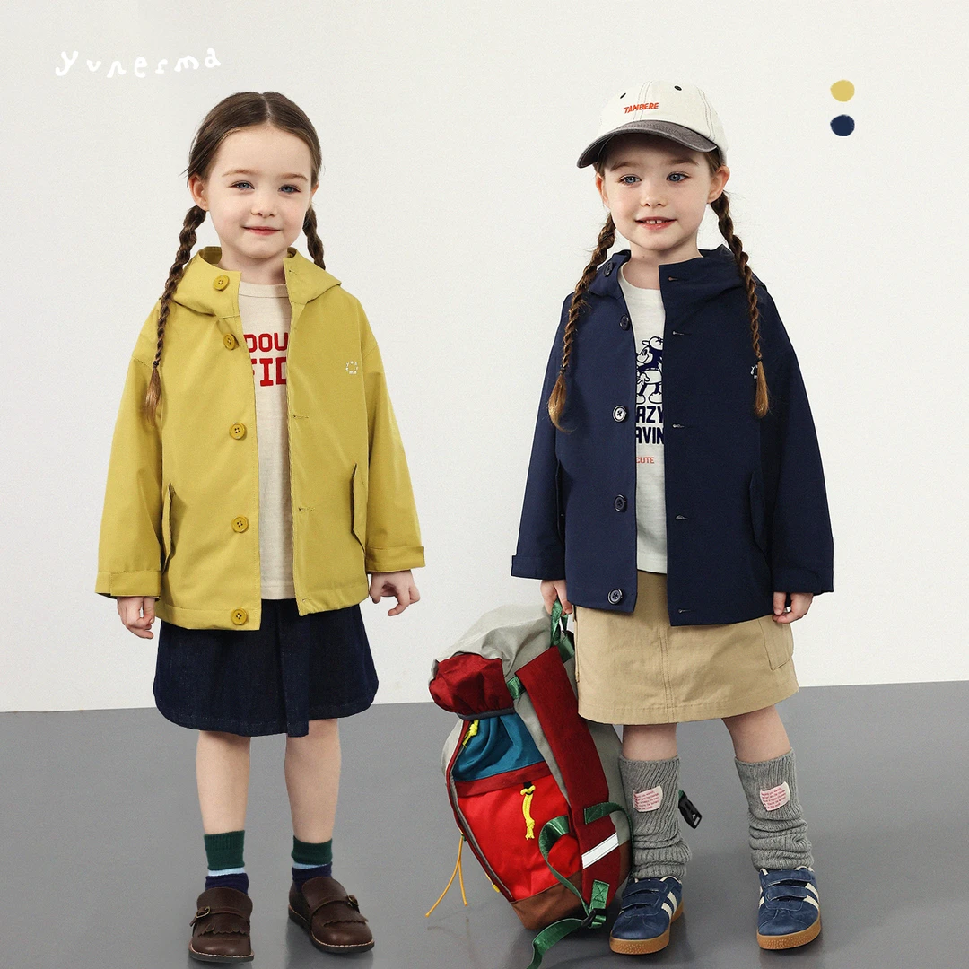 允儿妈女童秋季简约连帽防风衣宝宝时尚冲锋衣儿童外套女孩上衣潮