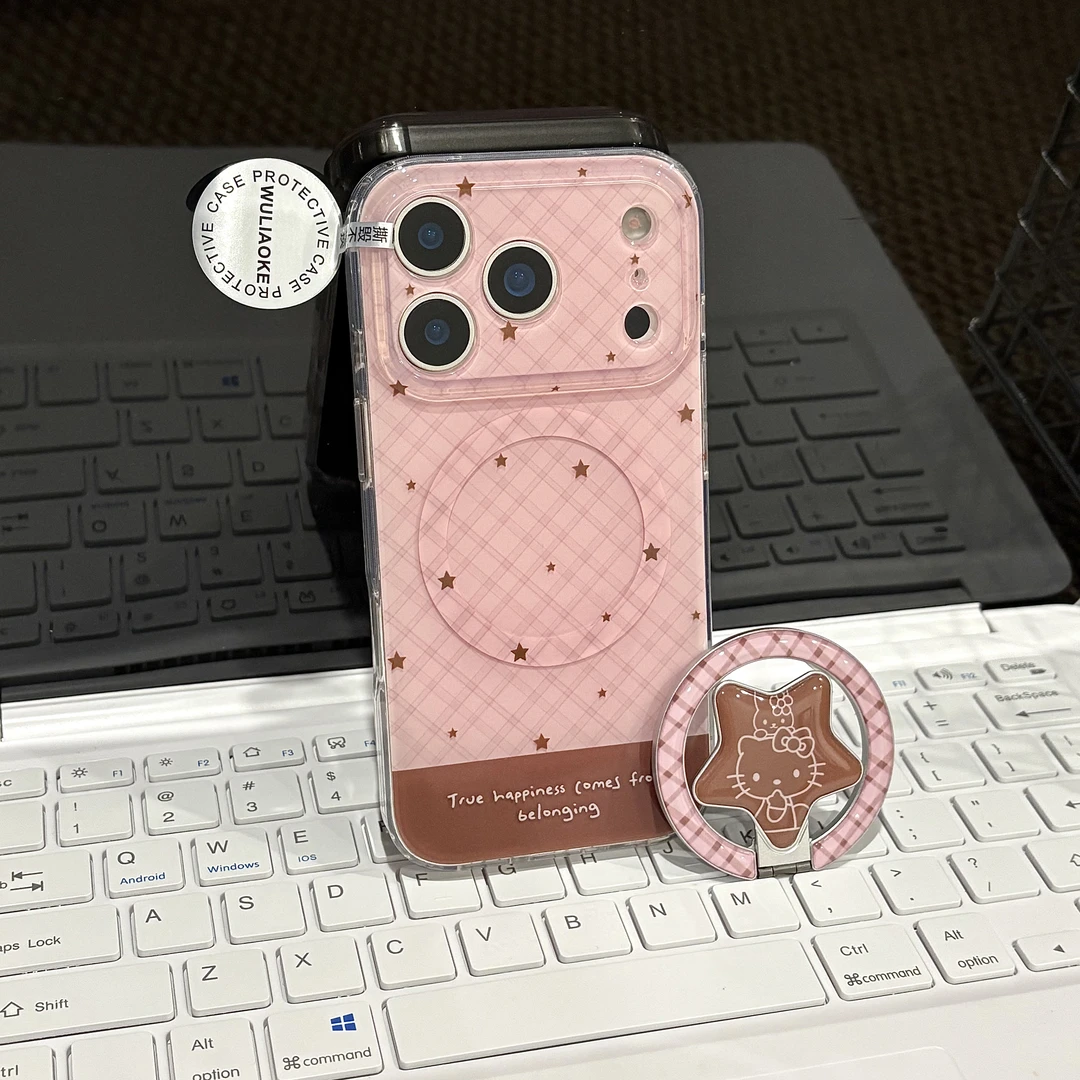 磁吸粉棕星星硅胶一体ai拍照按键适用苹果iPhone17promax手机壳