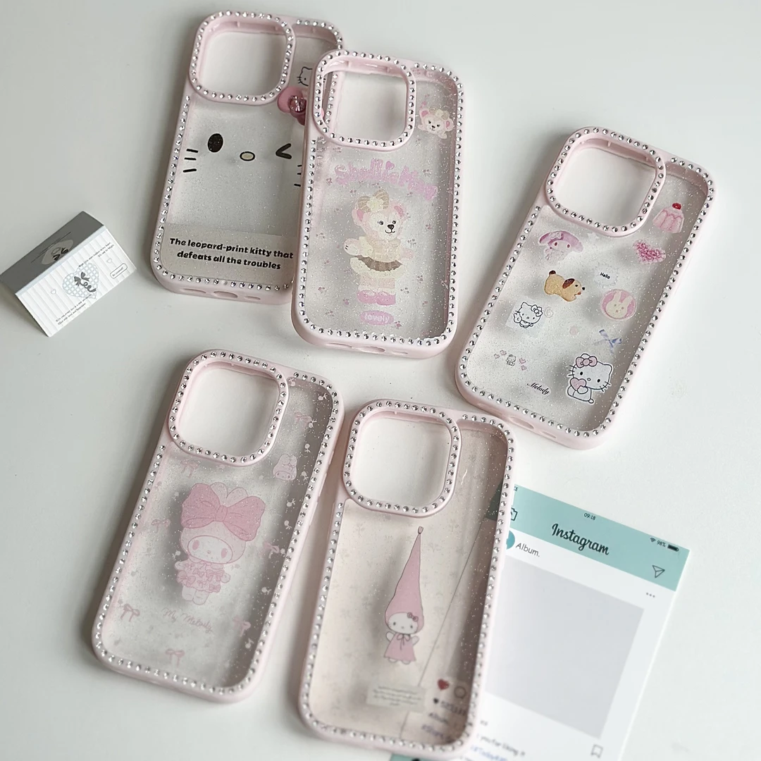边框钻卡通粉可爱玫玫适用于苹果16promax手机壳15保护套1413透明