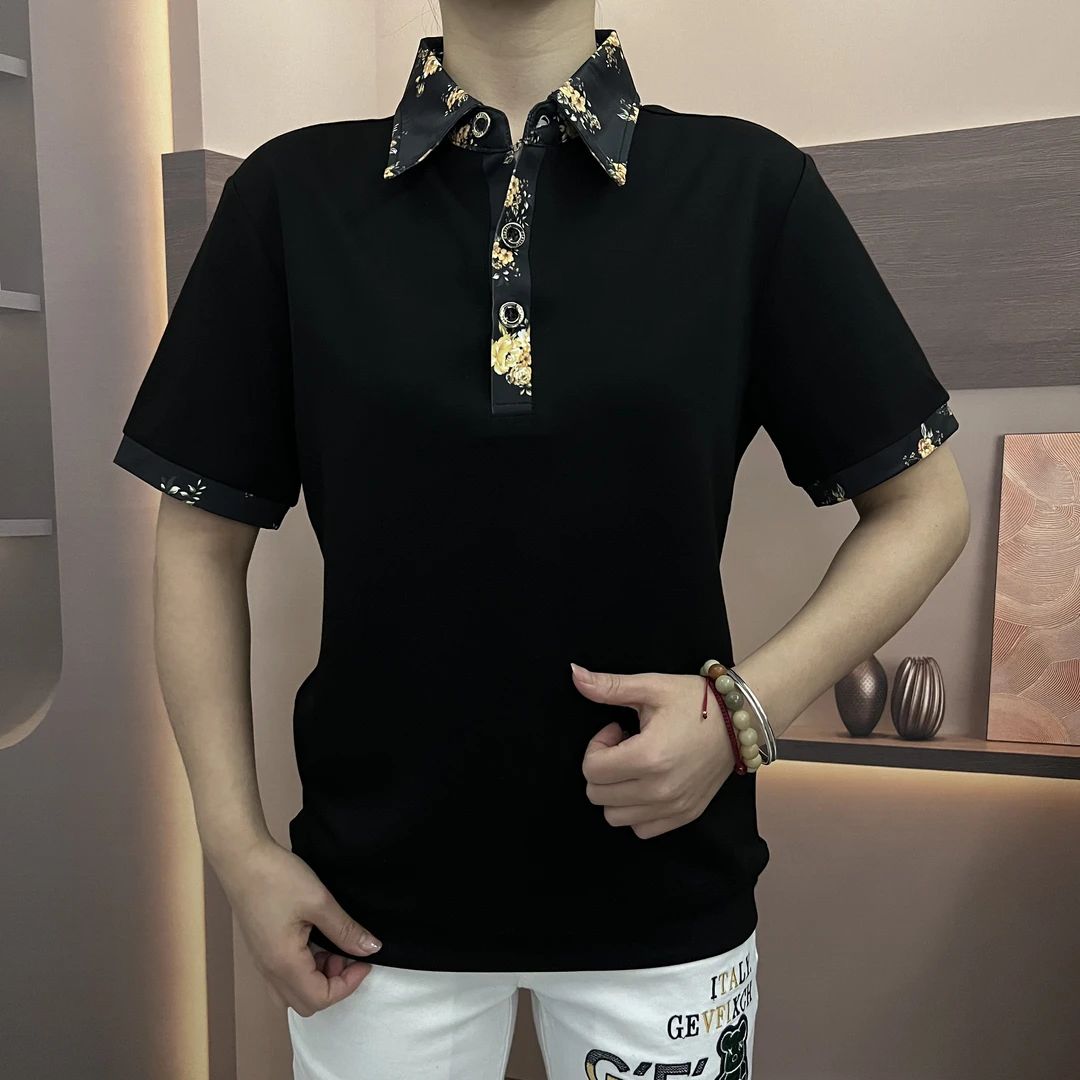 夏季碎花Polo领男士轻奢时尚半袖潮流修身翻领商务高品质百搭3001