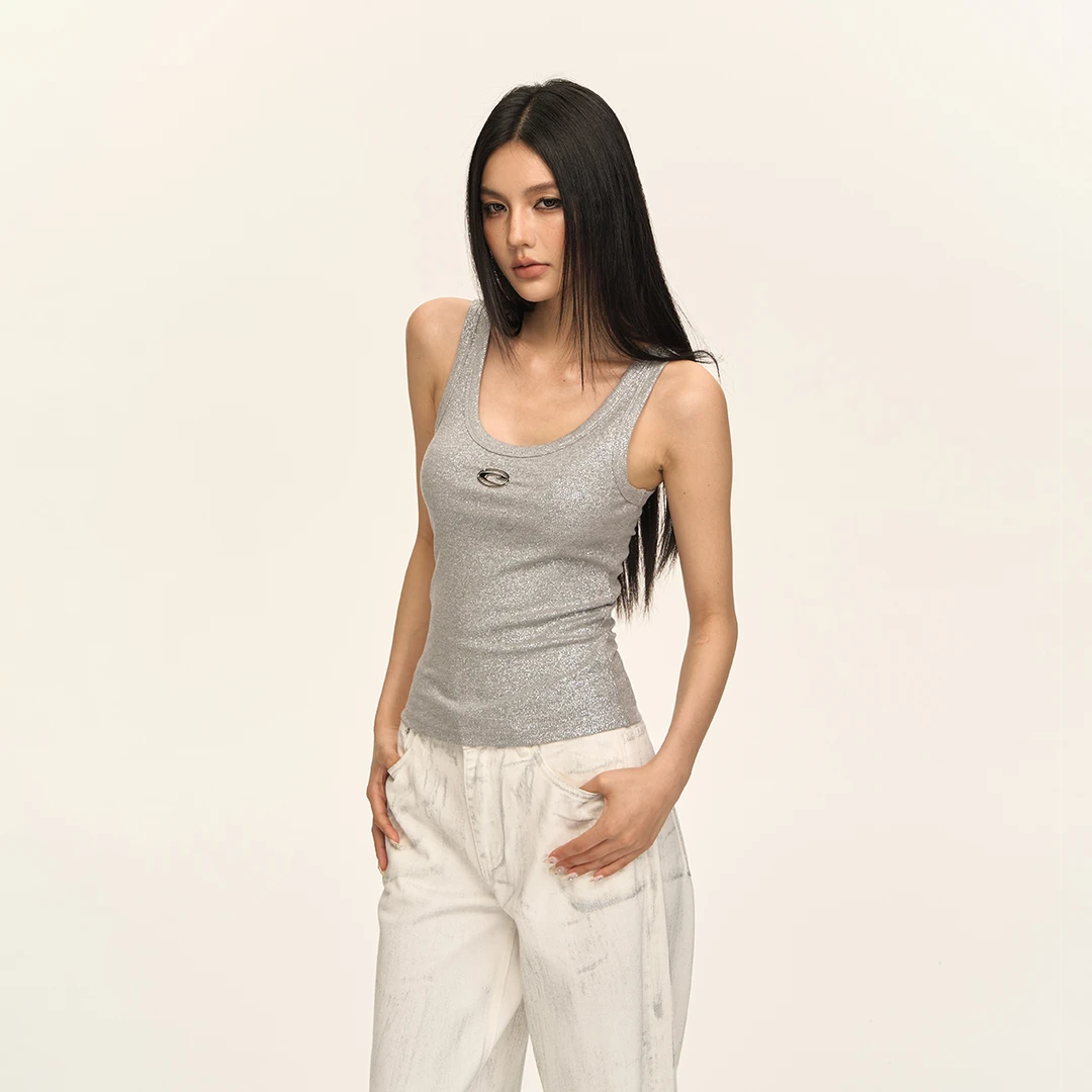 【25春夏】CLIMAX VISION满天星碎闪金属标修身显瘦U领打底背心