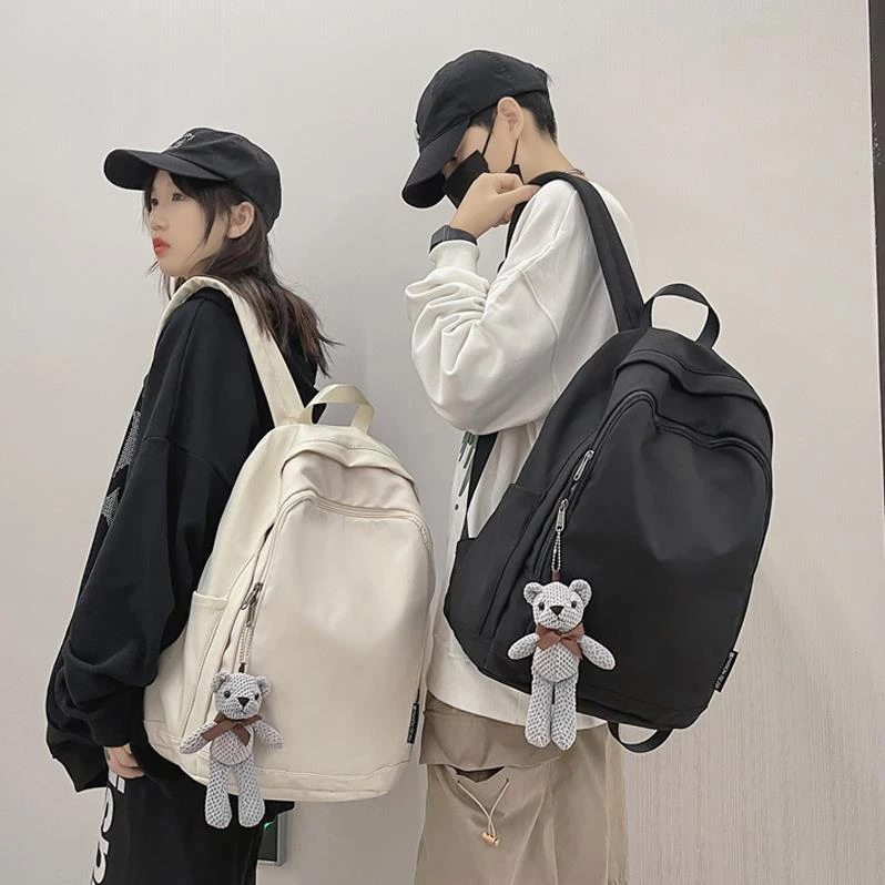 帆布双肩包男韩版日系新款色休闲复古大容量简约背包百搭学生书包