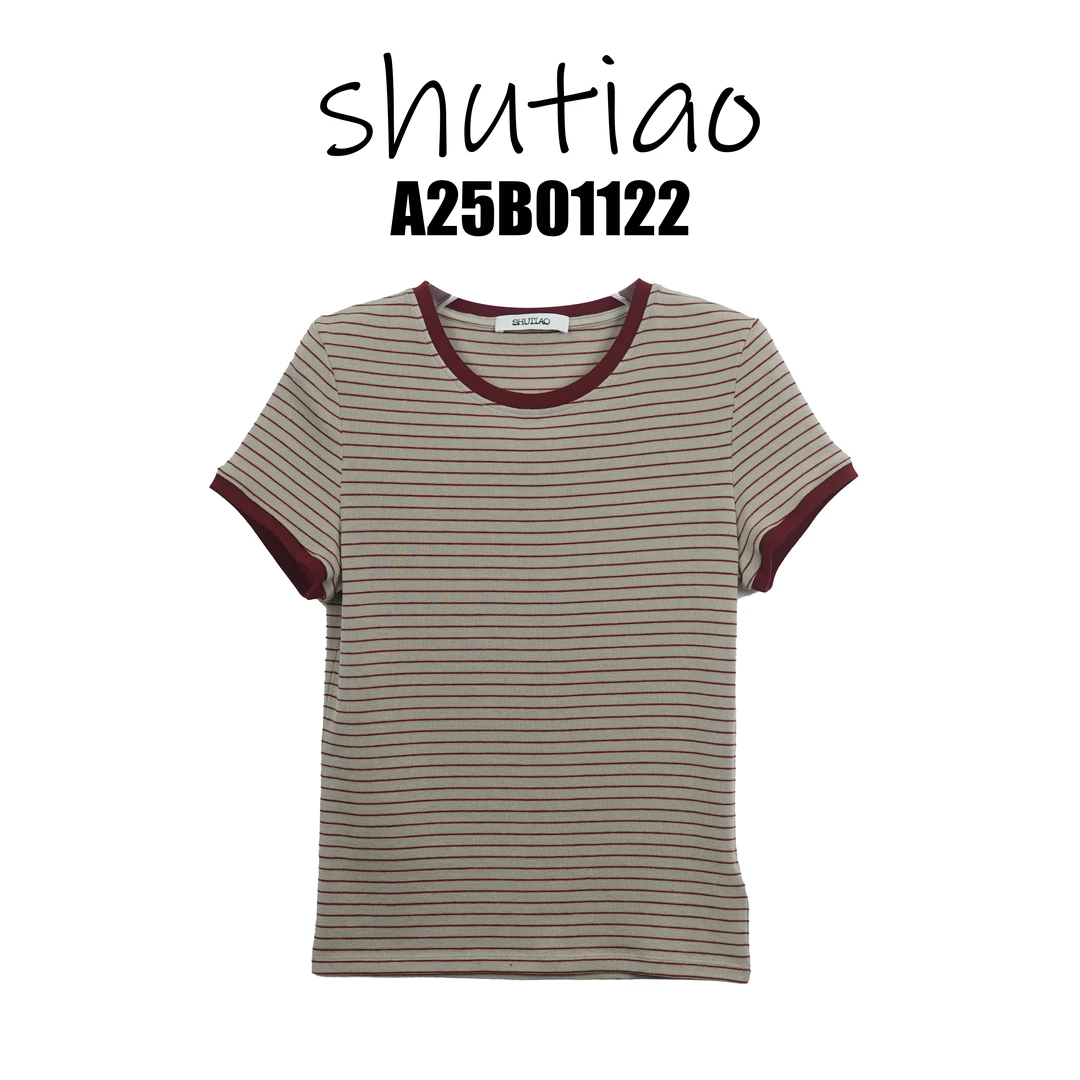 【SHUTIAO】2025夏季：新款小众设计款T恤A25B01122