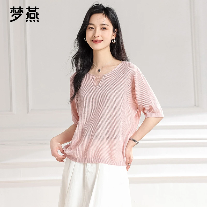 梦燕春夏女款时尚休闲舒适气质宽松型半袖百搭针织T恤BC01B5039D