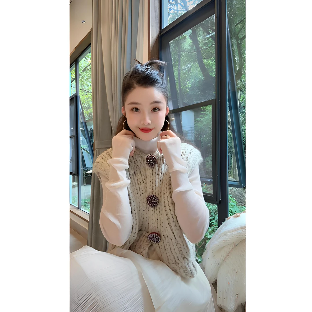 洋洋优选-秋冬新款法式单排扣重工手打毛衣马甲背心外套女YY71973