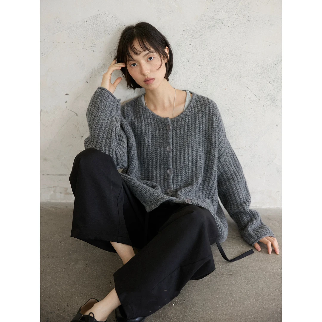 【粉风】东大门. much more慵懒感松弛加厚粗针织开衫外套