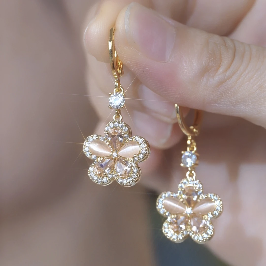铜合金合成锆石耳饰 【花好月圆】轻奢百搭耳圈长款流苏高级感耳环
