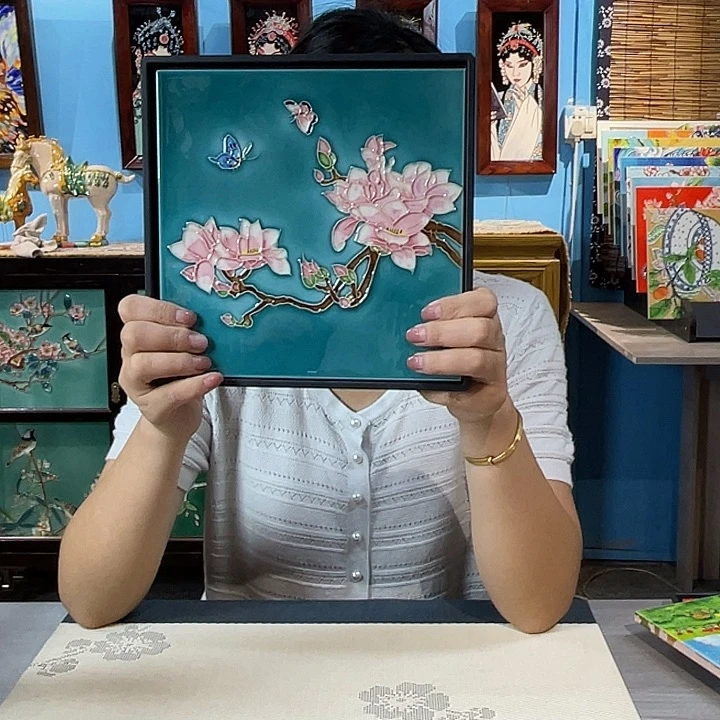 竖款纯手工制作瓷板画20瓷片微瑕