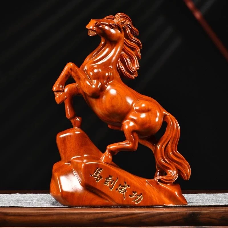 红花梨木马摆件实木雕刻十二生肖马到成功家居客厅办公室装饰送礼